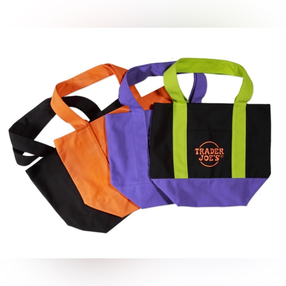 Trader Joe's Black, Orange, and Purple Tote Bag Set